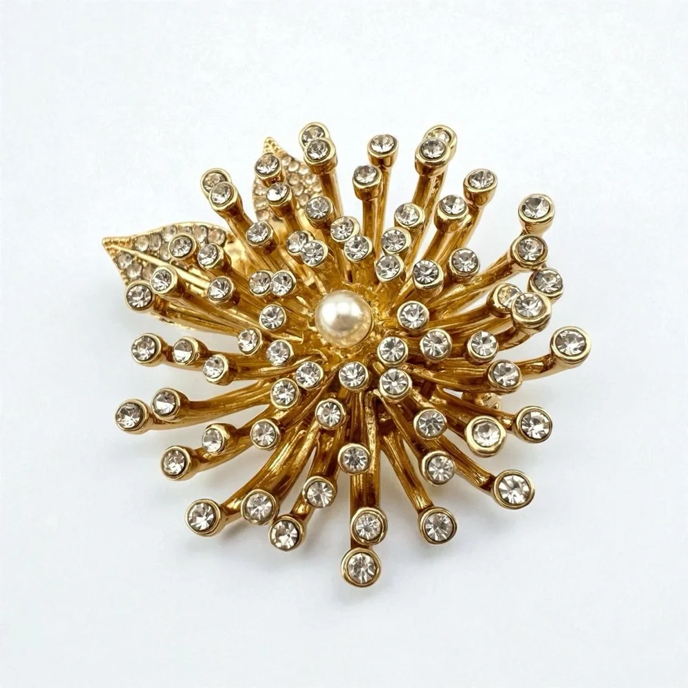 Anne Klein Brooch in Gold - Floral with Crystals